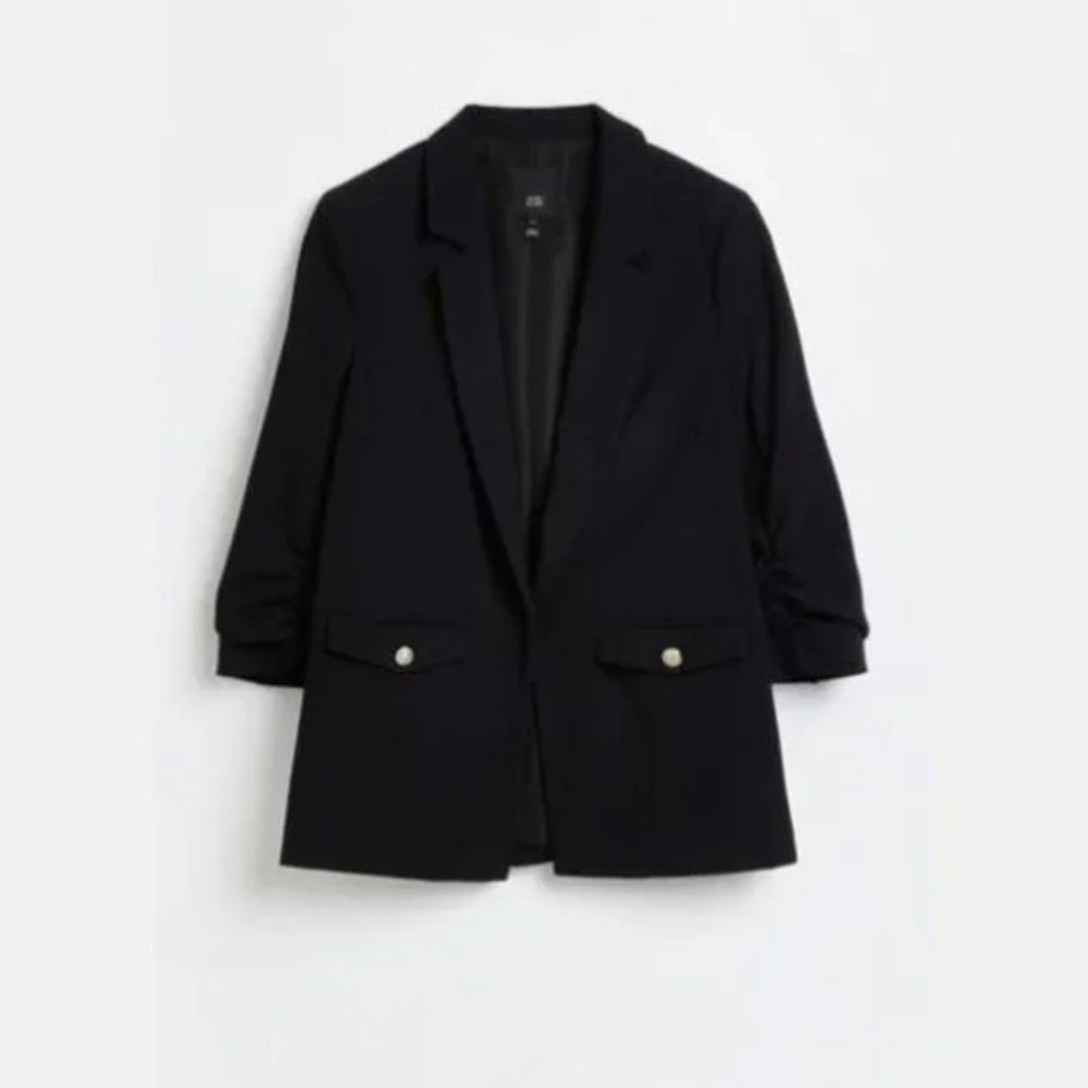 New River Island Blazer With Ruched Sleeves In Black Size Us #573